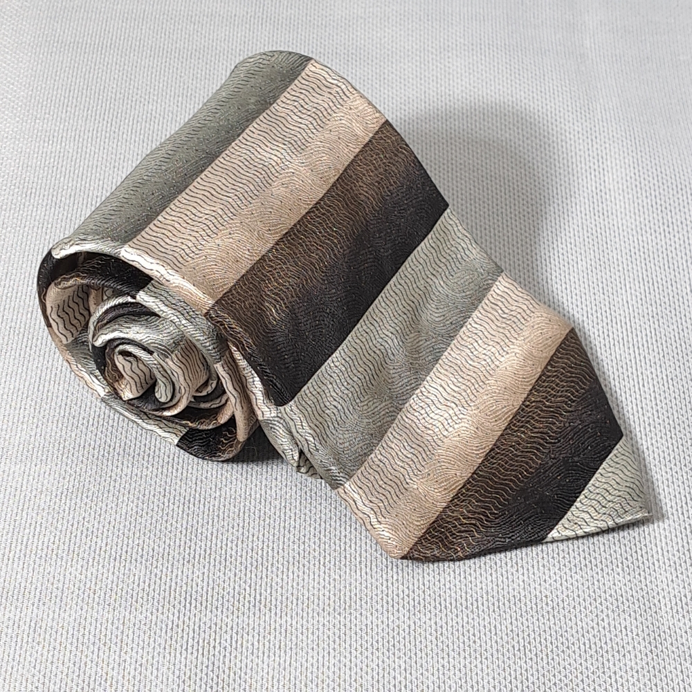 Vintage Covington Men's 100% Silk Tie Stripes‎ Brown, Beige, Green